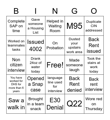 Intake I Bingo Card