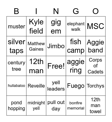 TEXAS A&M BINGO Card