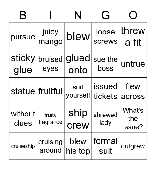Review ui, ue, ew Bingo Card