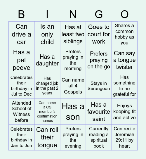 CORNERSTONE FELLOWSHIP Bingo Card
