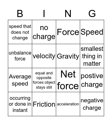 Vocabulary  Bingo Card