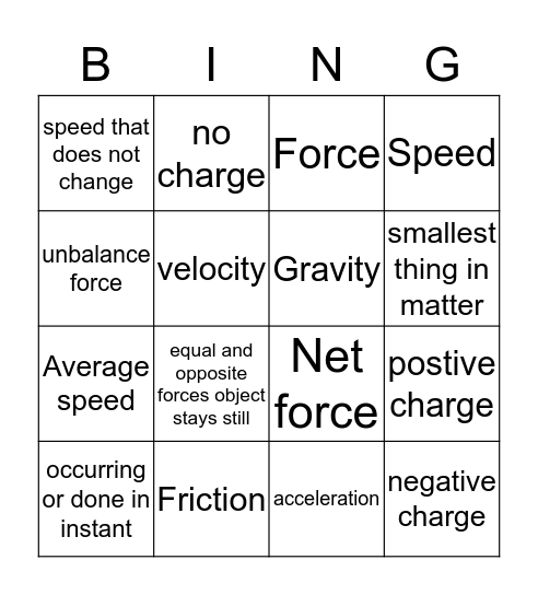 Vocabulary  Bingo Card