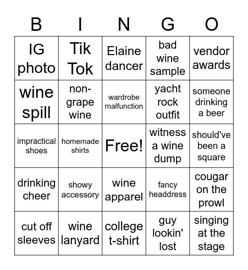 Winefest Bingo Card