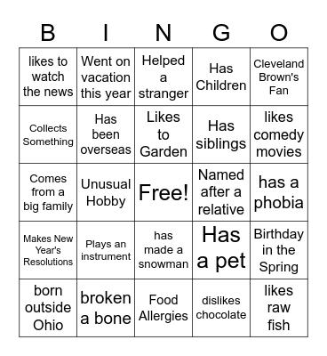 Getting to know you-Adult Bingo Card