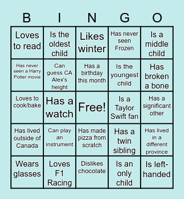 Ice Breaker! Bingo Card