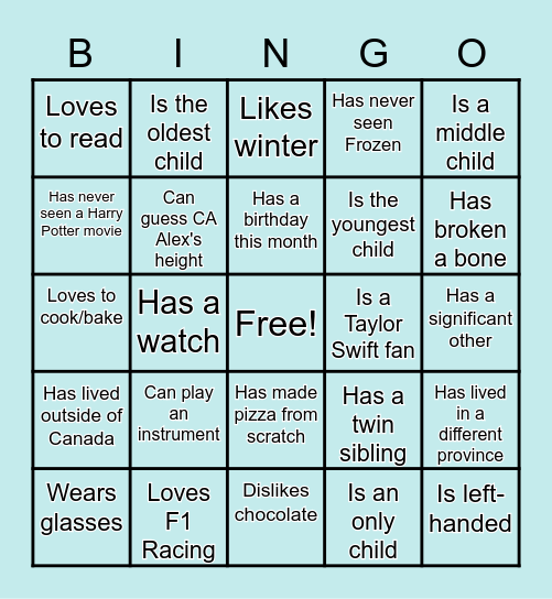 Ice Breaker! Bingo Card