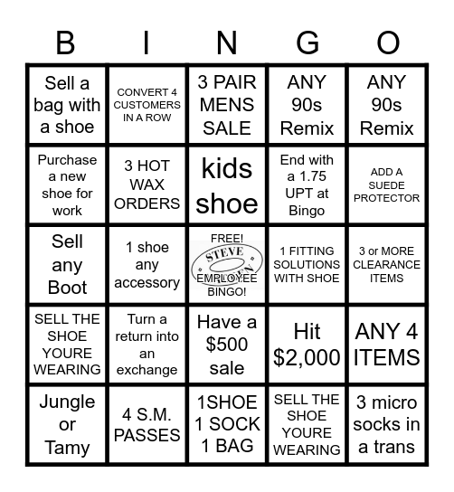 Steve Madden Bingo Card