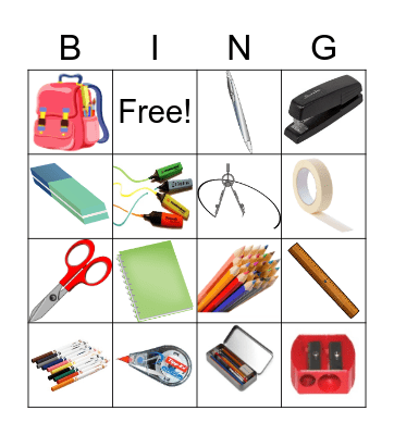School supplies Bingo Card
