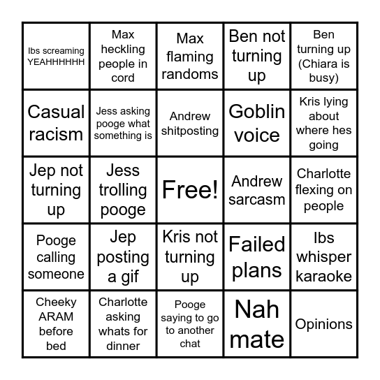 DISCORD BINGO Card