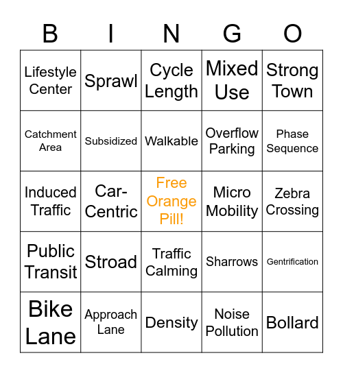 Urban Planning Bingo Card