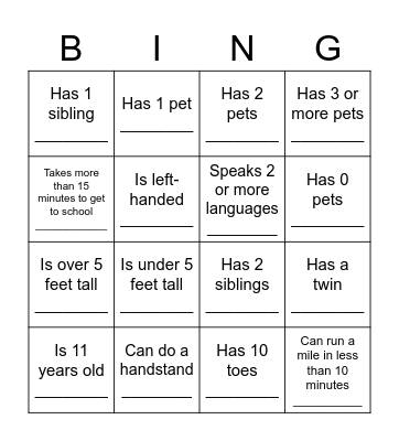 Meet Your Classmates! Bingo Card