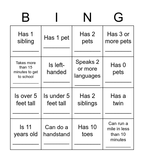 Meet Your Classmates! Bingo Card