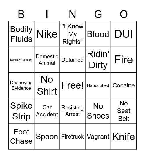 On Patrol: Live Bingo Card