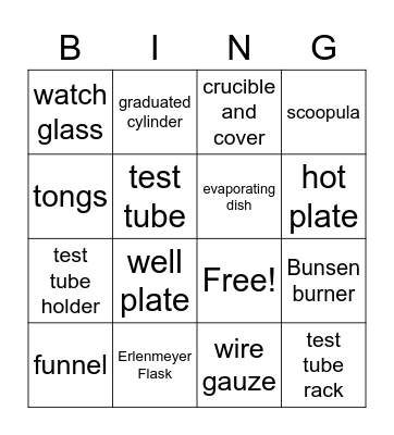 Lab Equipment Bingo Card