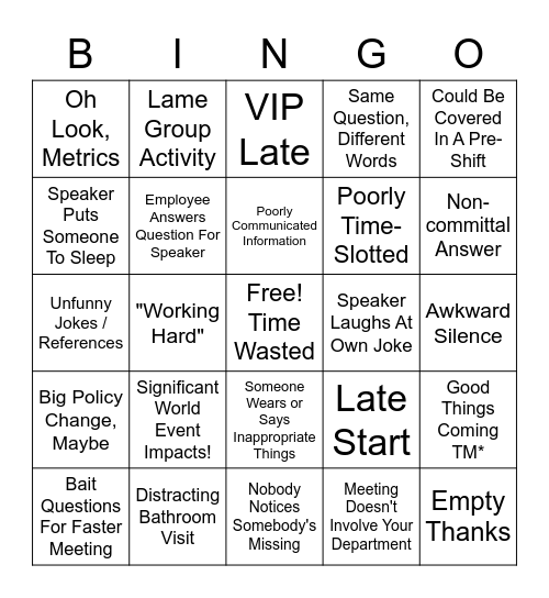 Meeting Bingo Card