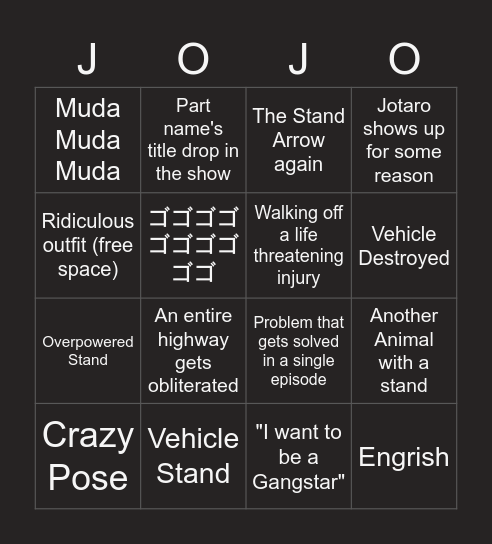 JoJo Bingo Card