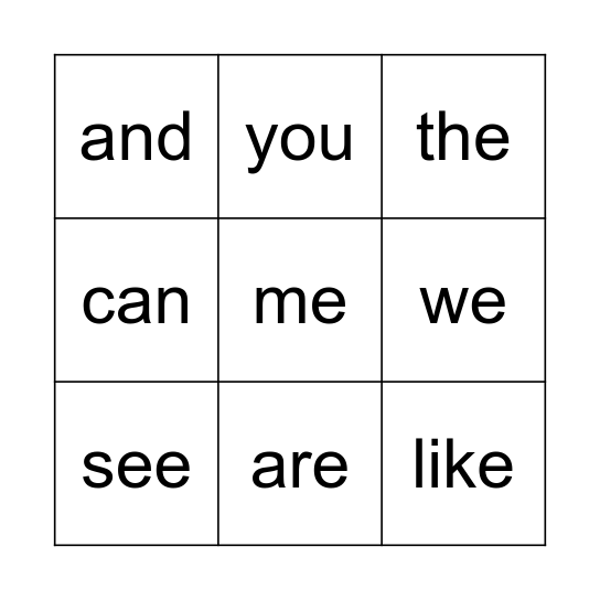 SIPPS SIGHT WORDS Bingo Card