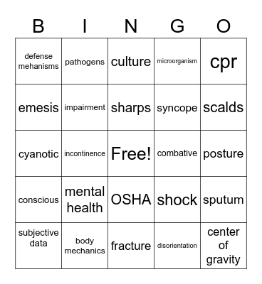 CNA Bingo Card
