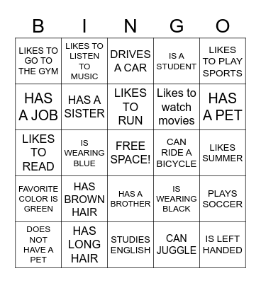 Get to Know You BINGO Card