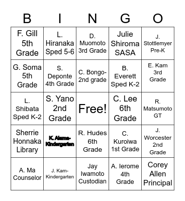 Nimitz Staff - 2022 Bingo Card