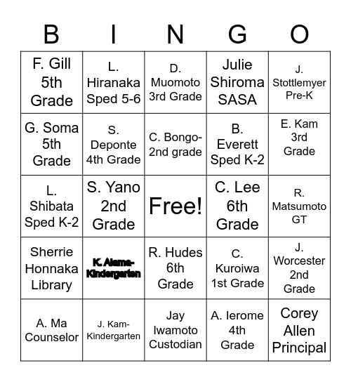 Nimitz Staff - 2022 Bingo Card