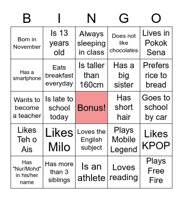 About You & Yourself! Bingo Card