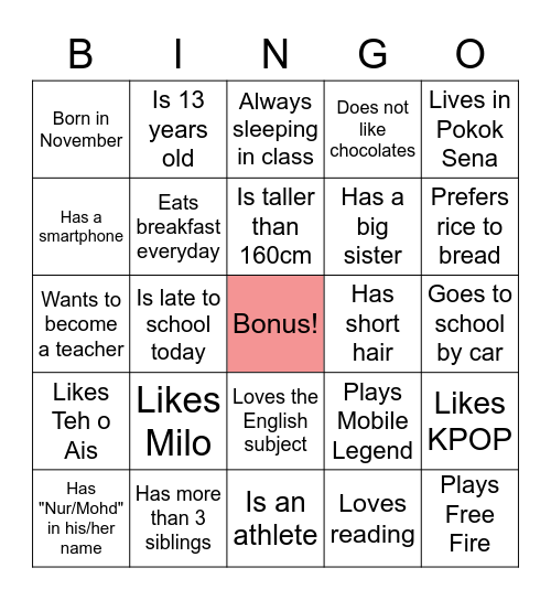 About You & Yourself! Bingo Card