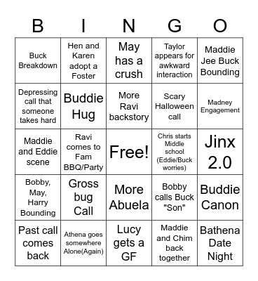 911 Season 6 Bingo Card