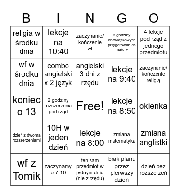 Rok szkolny 2022/2023 Bingo Card