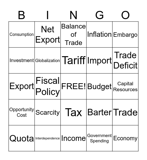 Foreign Economics Bingo Card
