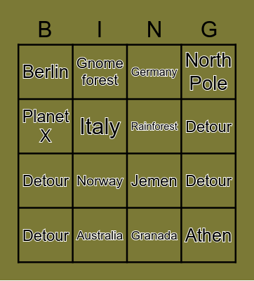 Country Bingo Card