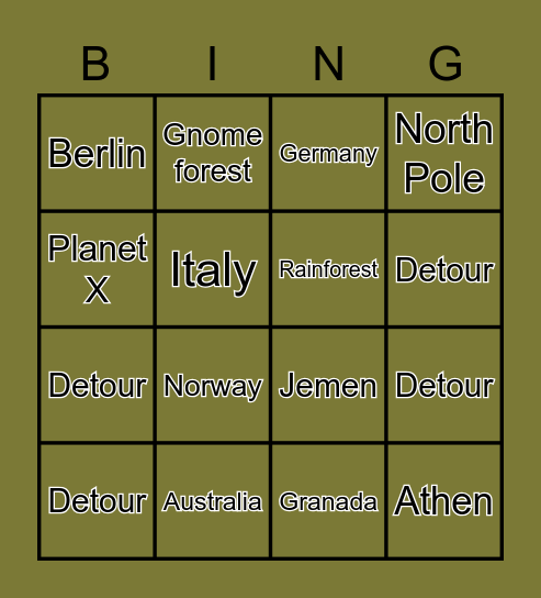 Country Bingo Card