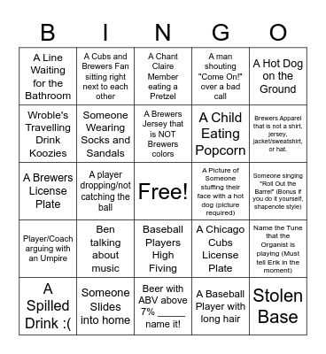Brewers Bingo Card