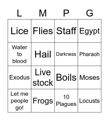 10 Plagues of Egypt Bingo Card