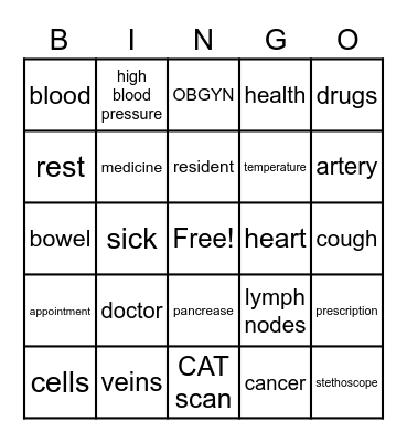 Medical Bingo Card