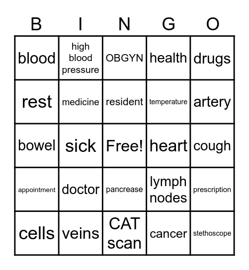 Medical Bingo Card