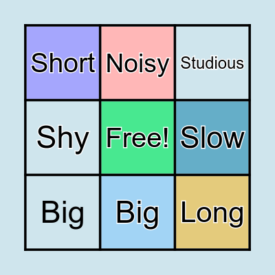 BINGO ADJECTIVES Bingo Card