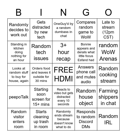 ADHD Bingo Card