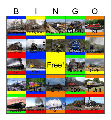 Awesome Trains Bingo Card