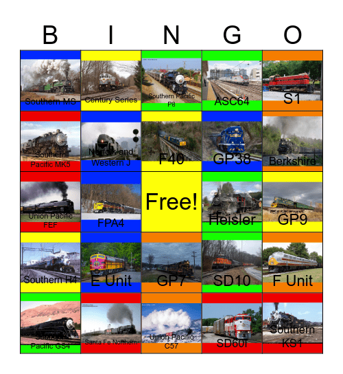 Awesome Trains Bingo Card