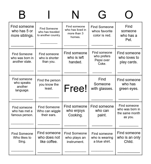 Find Someone Who Bingo Card