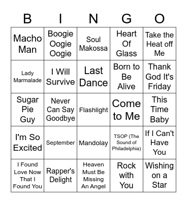 Disco Party Bingo Card