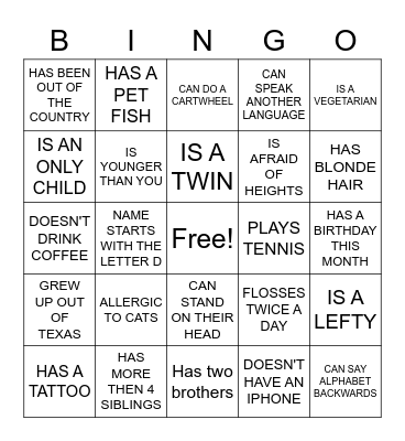 HUMAN SCAVENGER HUNT Bingo Card