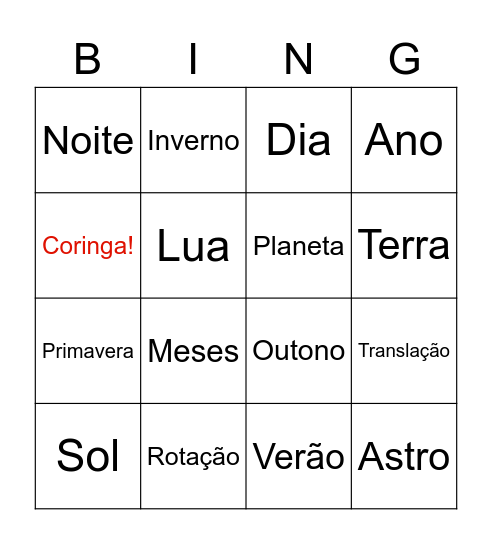 Movimentos da Terra Bingo Card