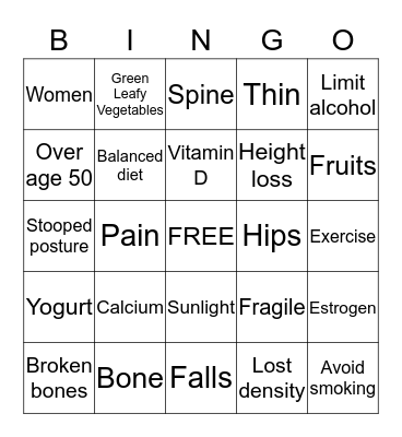 Bingo for your Bones Bingo Card