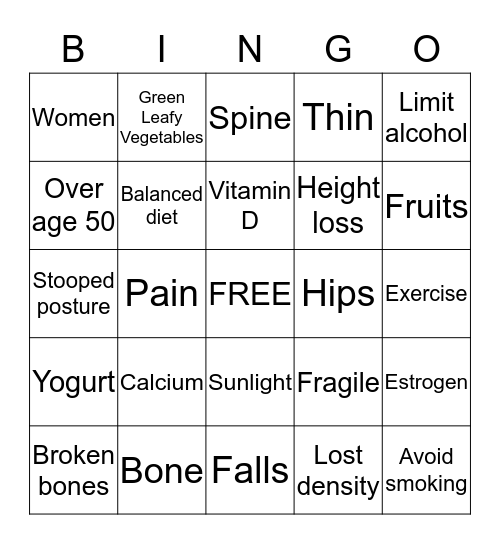 Bingo for your Bones Bingo Card