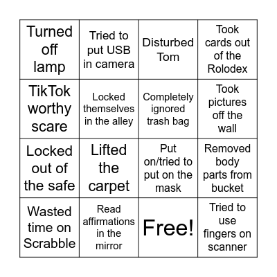 Escape Room Bingo Card