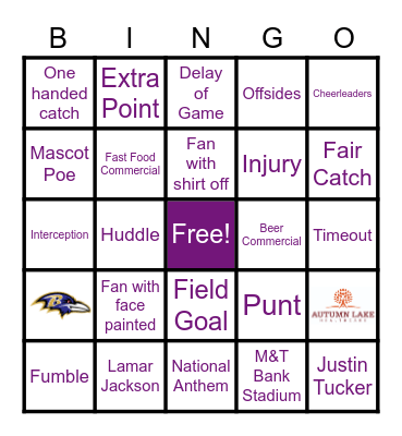 Baltimore Ravens Bingo! Bingo Card