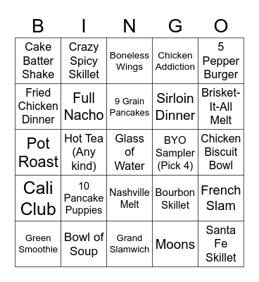 Denny's Bingo Card