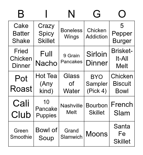 Denny's Bingo Card